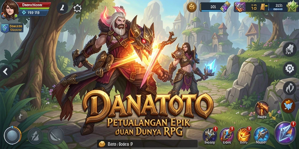 Tangkapan layar menunjukkan pertempuran epik di DANATOTO dengan karakter yang beraksi.