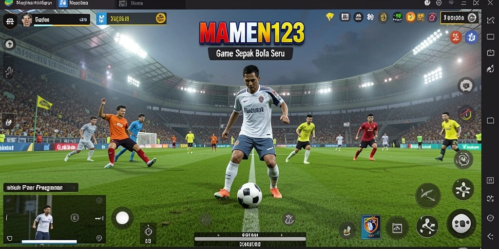 Tampilan gameplay MAMEN123 yang menampilkan aksi di lapangan sepak bola.